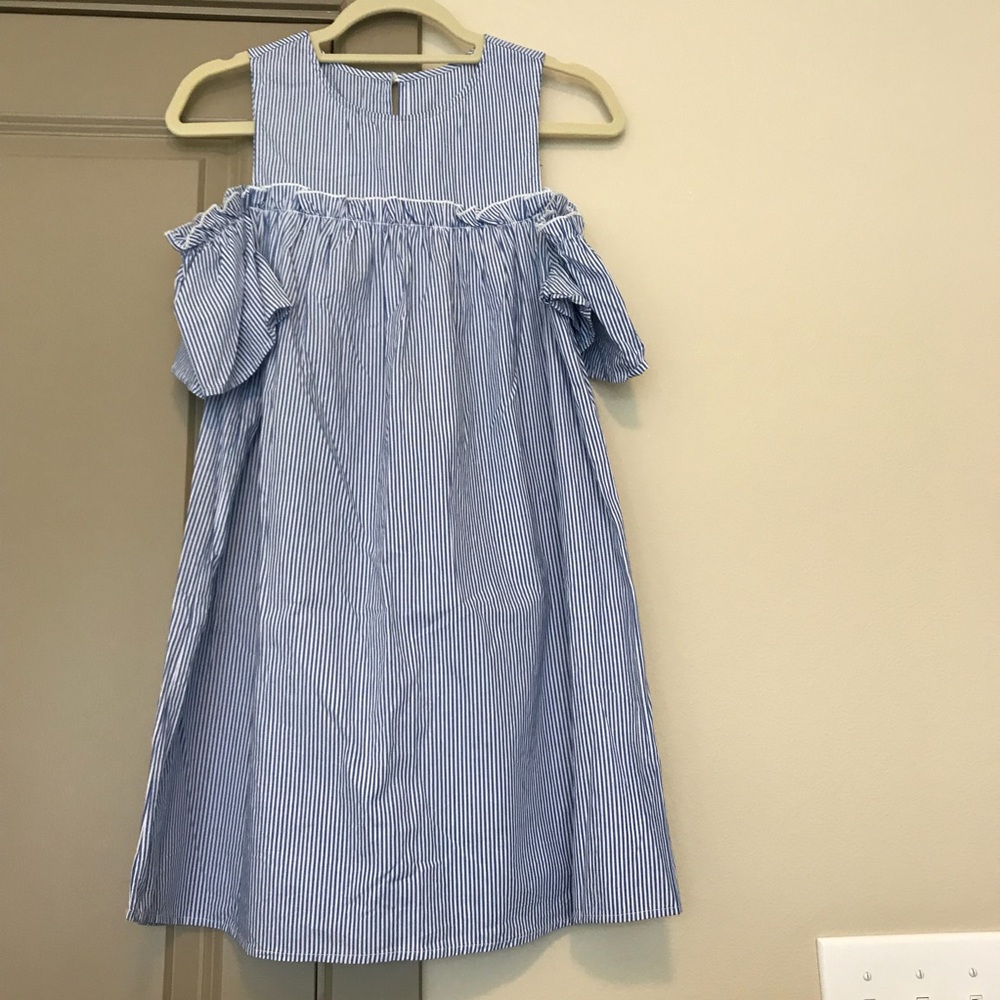 Blue Stripe Off Shoulder Dress Small